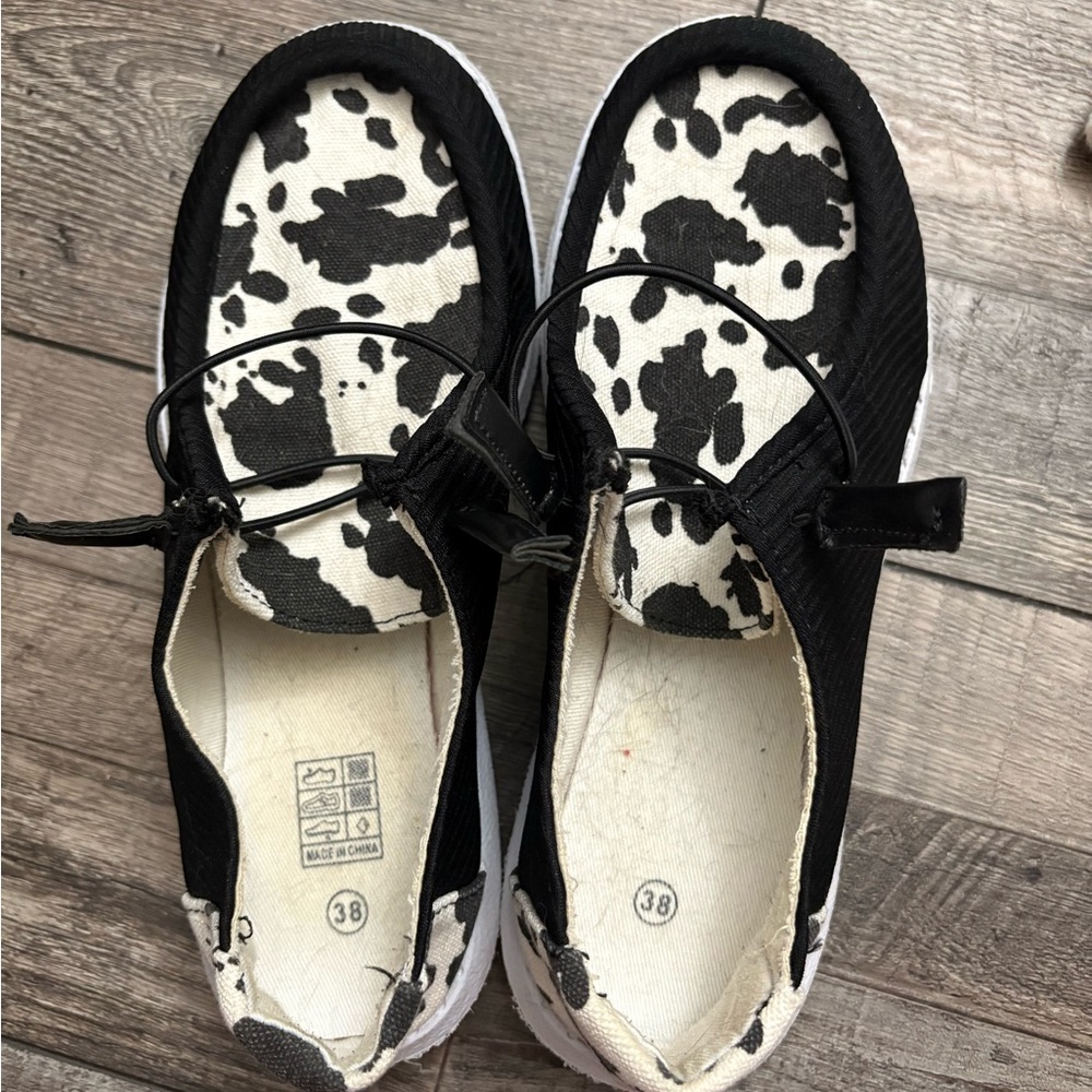 Stylish Black and White Cow print slip on Shoes